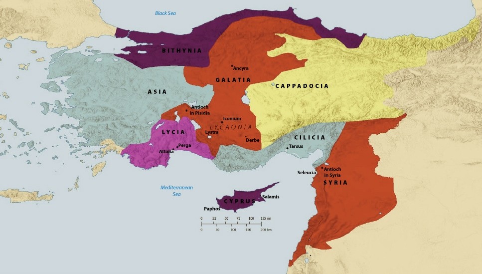Map of the Roman province of Galatia and the cities visited on Paul’s first missionary journey