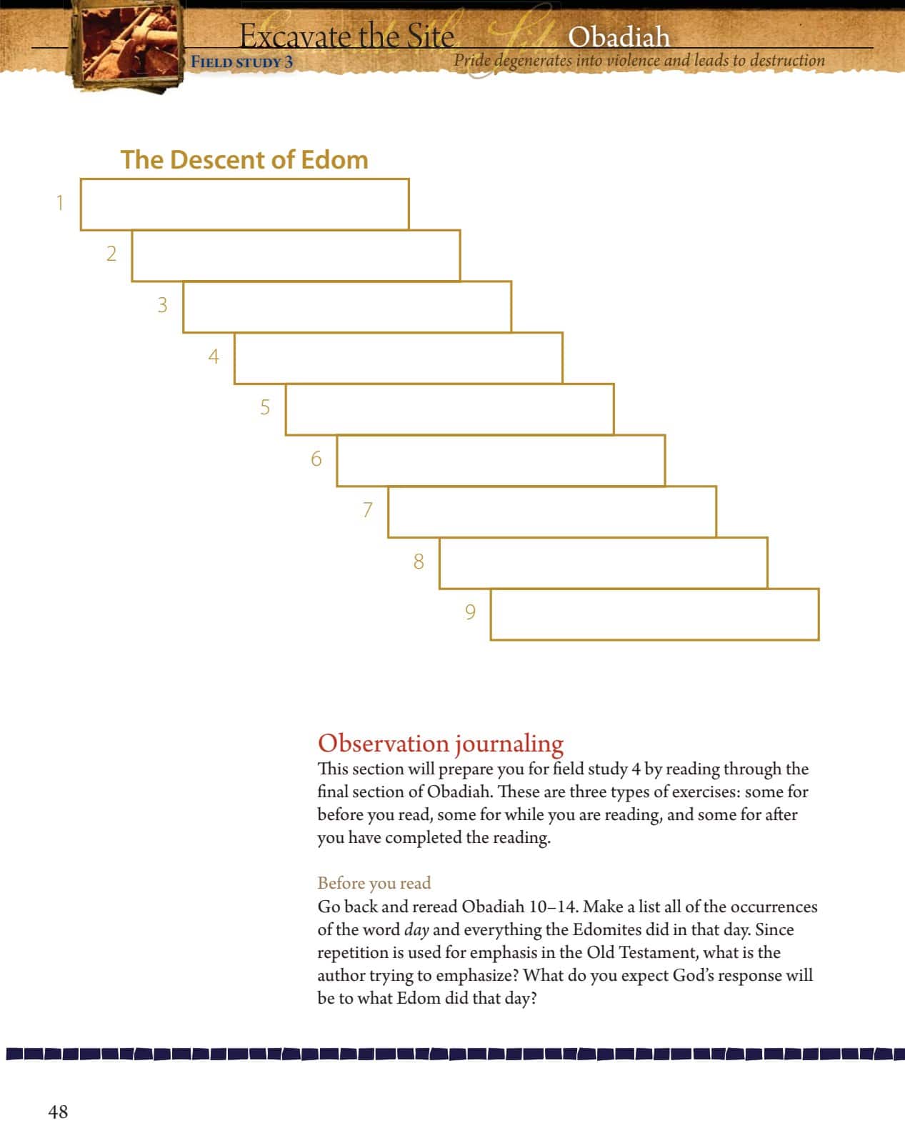 Obadiah Field Notes Descent of Edom activity