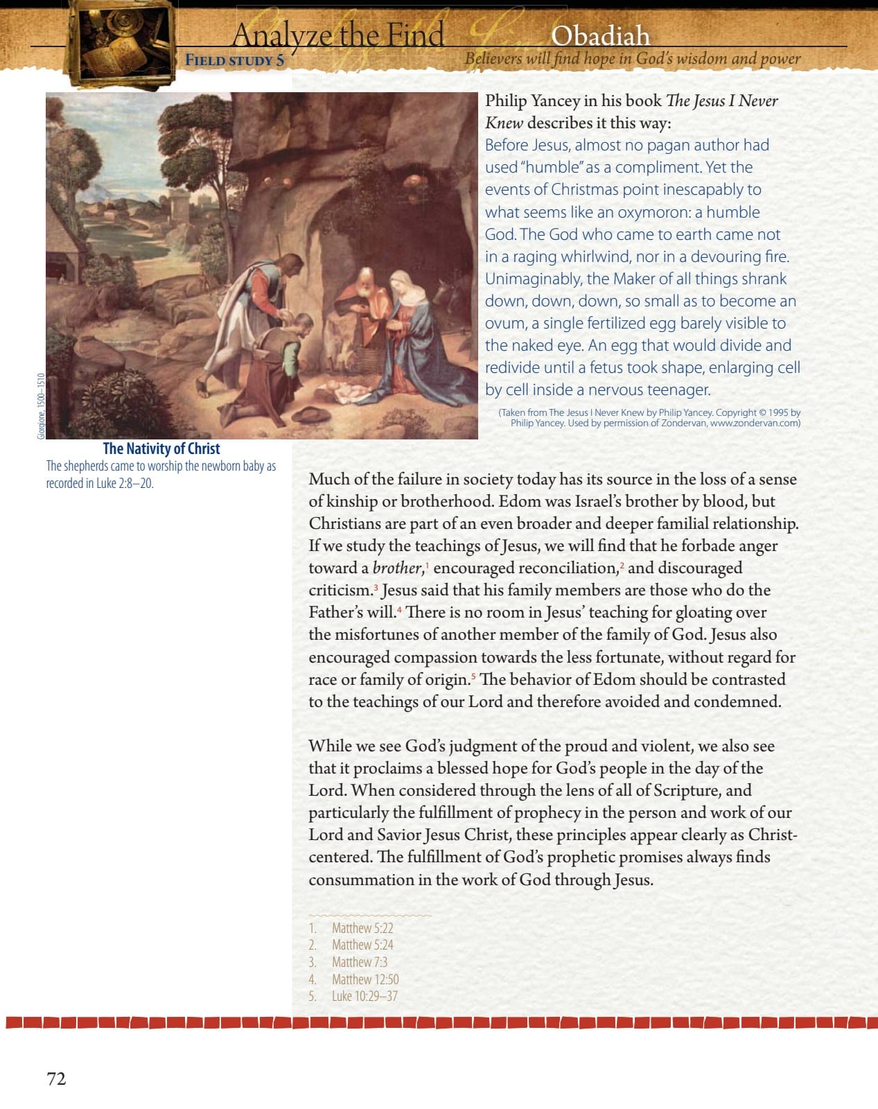 Field Notes page connecting Obadiah's pride theme with the humility of Jesus Christ