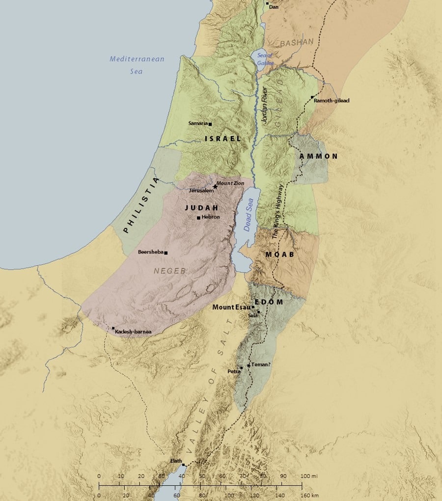Map showing Edom, Judah, Moab, Ammon, the Dead Sea, Mount Seir, Sela, Teman, and the King’s Highway