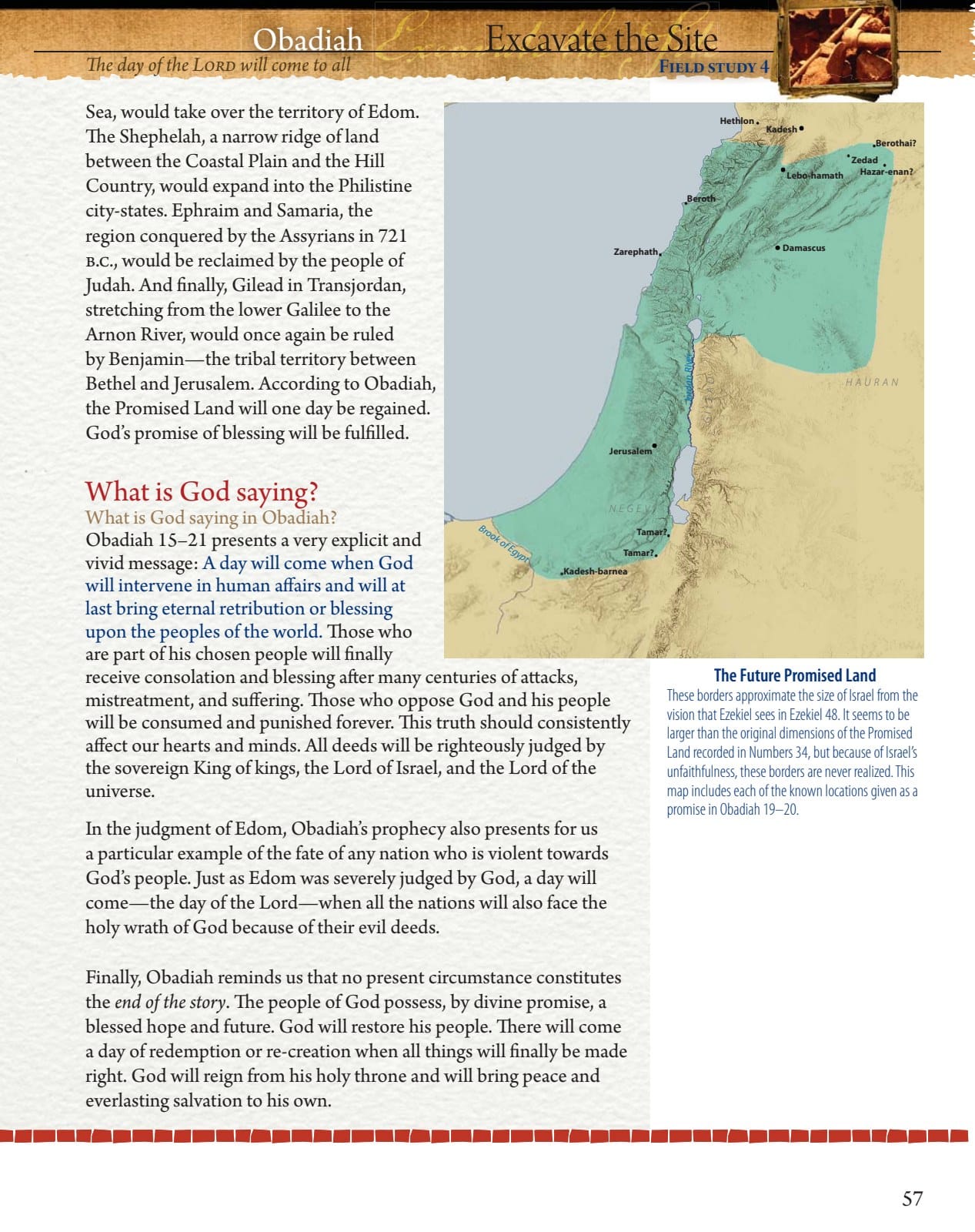 Field Notes page explaining Mount Zion, deliverance, fire, and the restoration promised in Obadiah