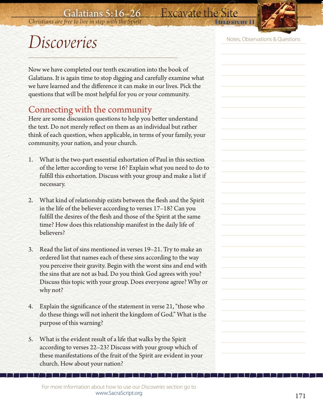 Galatians Discoveries page with discussion and application questions