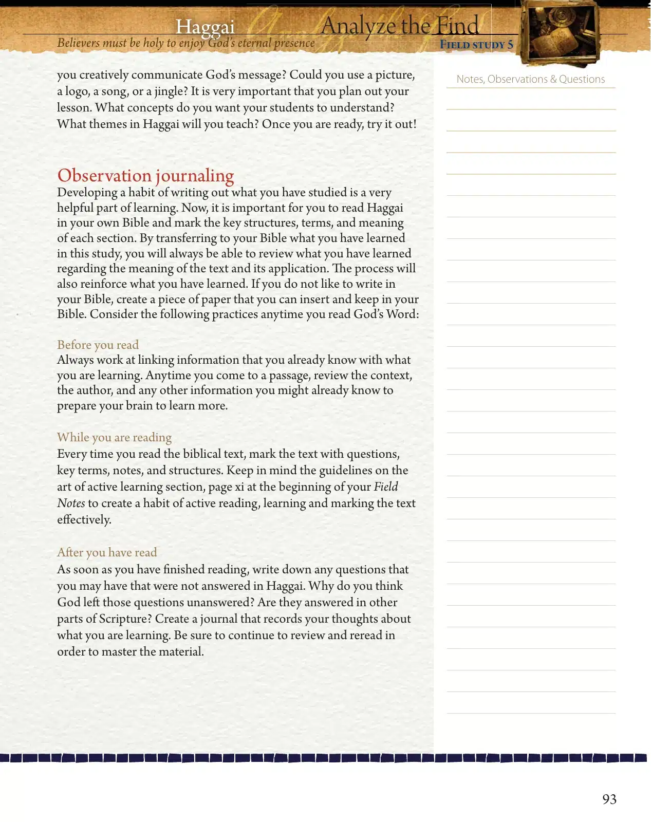 Field Notes space for observation and journaling