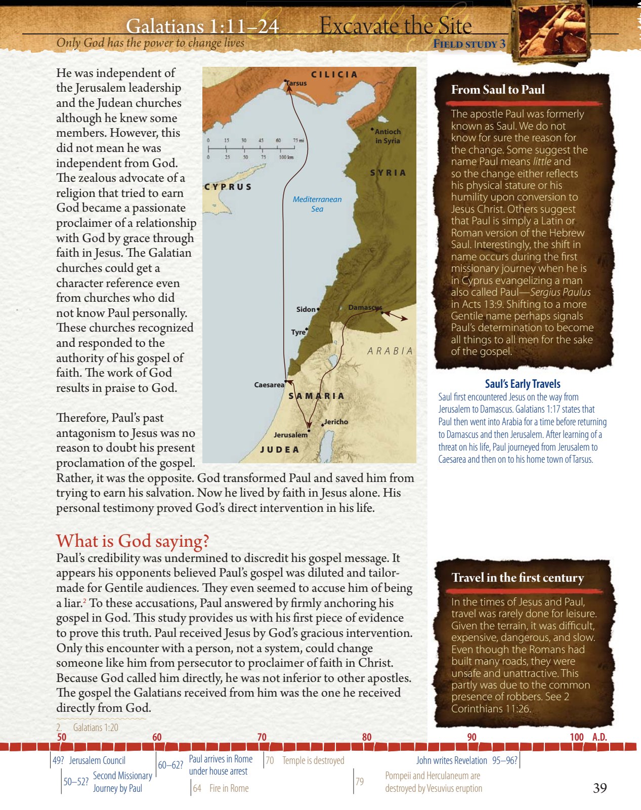 Field Notes page tracing Paul's travels after encountering Christ