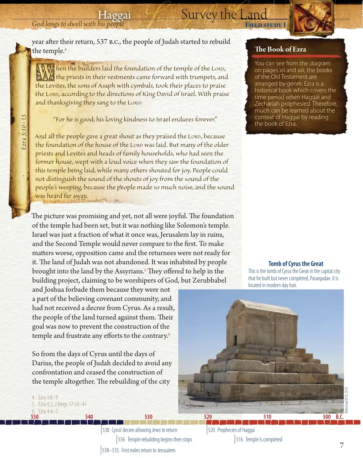 Haggai Field Notes page tracing the return and first Temple foundation