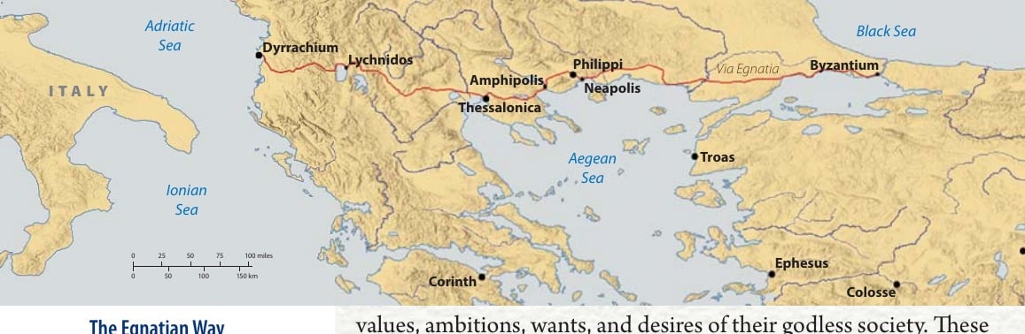 Map tracing the Via Egnatia across Macedonia