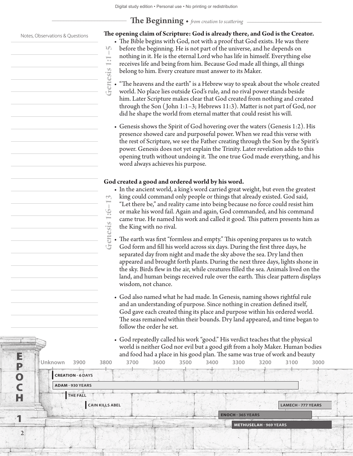 An actual teaching page with the Epoch 1 timeline